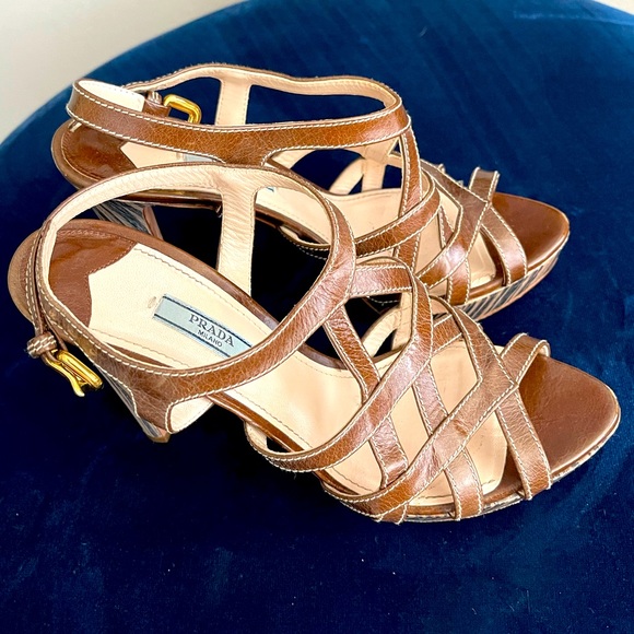 Prada Brown Leather Criss-Cross Heels - Picture 3 of 5